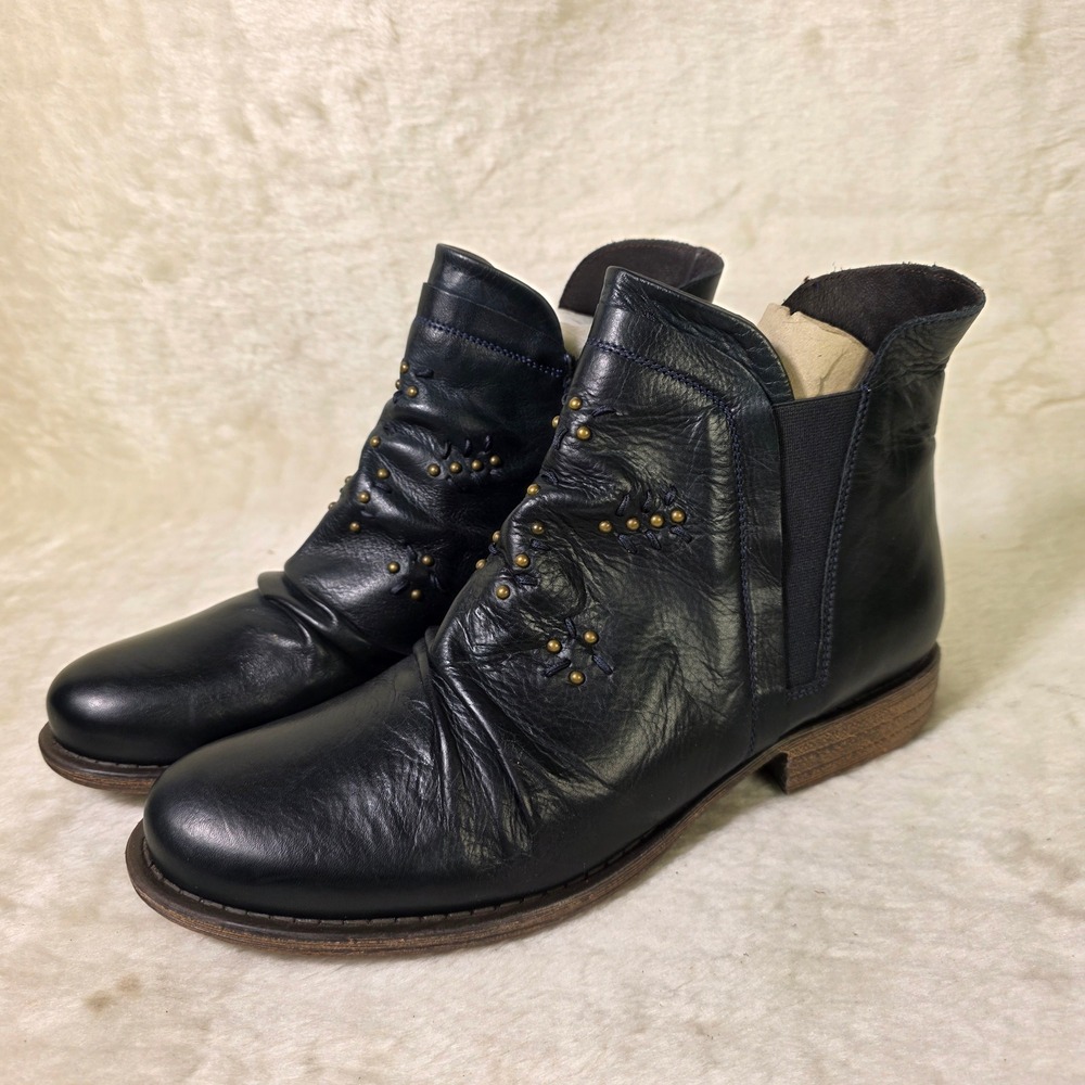 Miz Mooz Ankle Boots Booties Black Studded Ruched Leather Womens 40 9 NEW